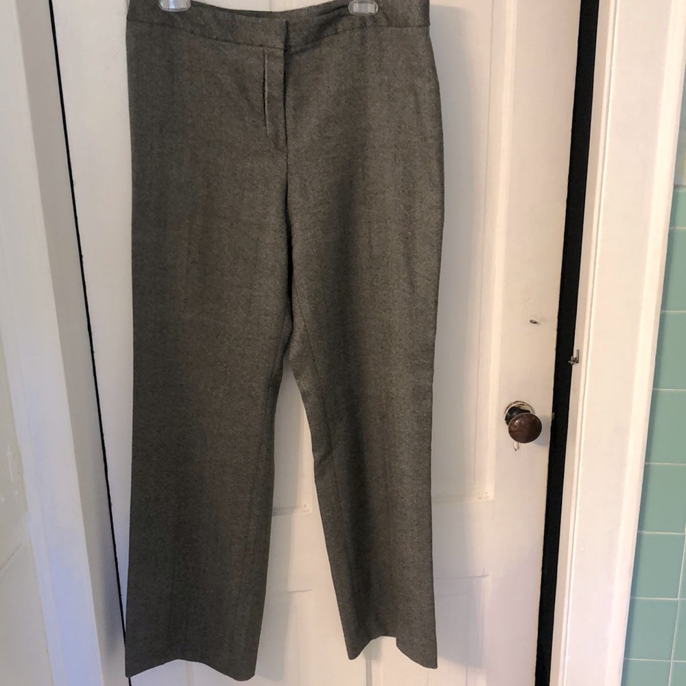 Jones New York black tweed dress pants.  Flat zipper front with inside button.